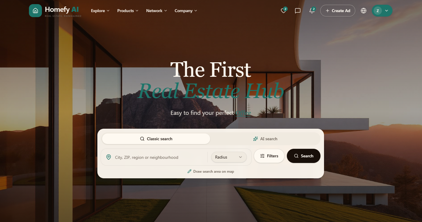 Homefy AI — real estate platform built by Zoran Altiparmakov